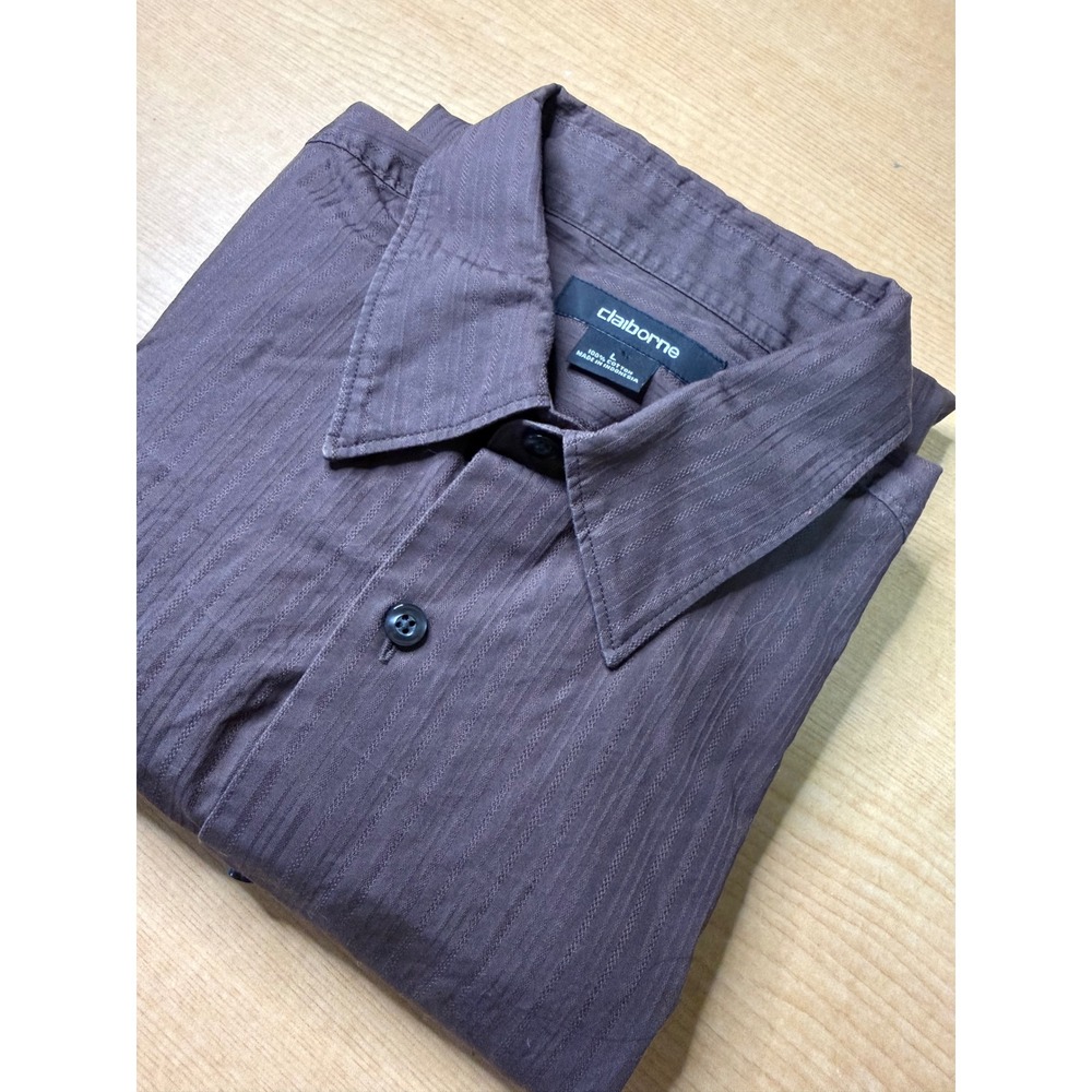 Claiborne Mens L Brown Tonal Stripe Long Sleeve Button Down Cotton Shirt